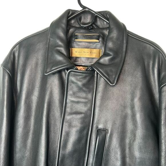 Marc New York Andrew Marc Mens Black Leather Coat size Medium - Picture 3 of 9